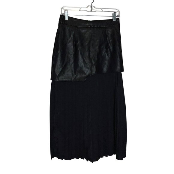 NWT Commense Asymmetric Patchwork Faux Leather Chiffon Pleated Maxi Skirt small. - Picture 2 of 10